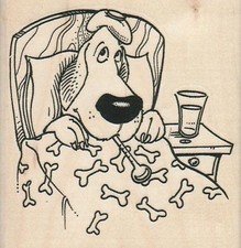 Sick Dog In Bed 3 1/4 x 3 1/4" Rubber Stamp, Dog Stamp, Dog Lover Stamp