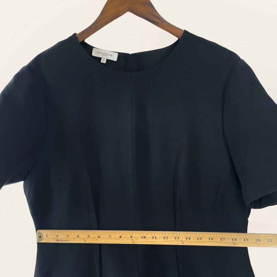 LAFAYETTE 148 Wool and Silk Crepe Flared Black Dress Size 16 Pleated - Image 4 of 4