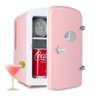 YSSOA 4L 6 Can Mini Fridge Compact Cooler & Warmer with window Portable Pink