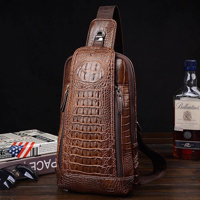 Mochila con cabestrillo para hombre informal de cuero cocodrilo bandolera bolso deportivo mochila
