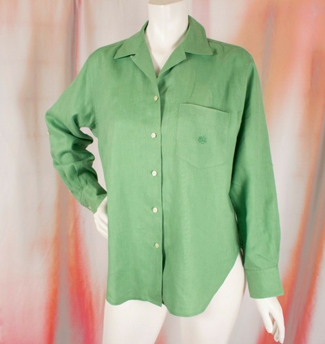 RALPH LAUREN Damen Leinenhemd grün limette einfarbig Roll-Up Riegelärmel Größe M - Bild 3 von 11