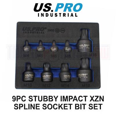 US PRO INDUSTRIAL 9-teilig Stubby Impact XZN Spline Bit Steckschlüsselsatz M4 - M18 3968