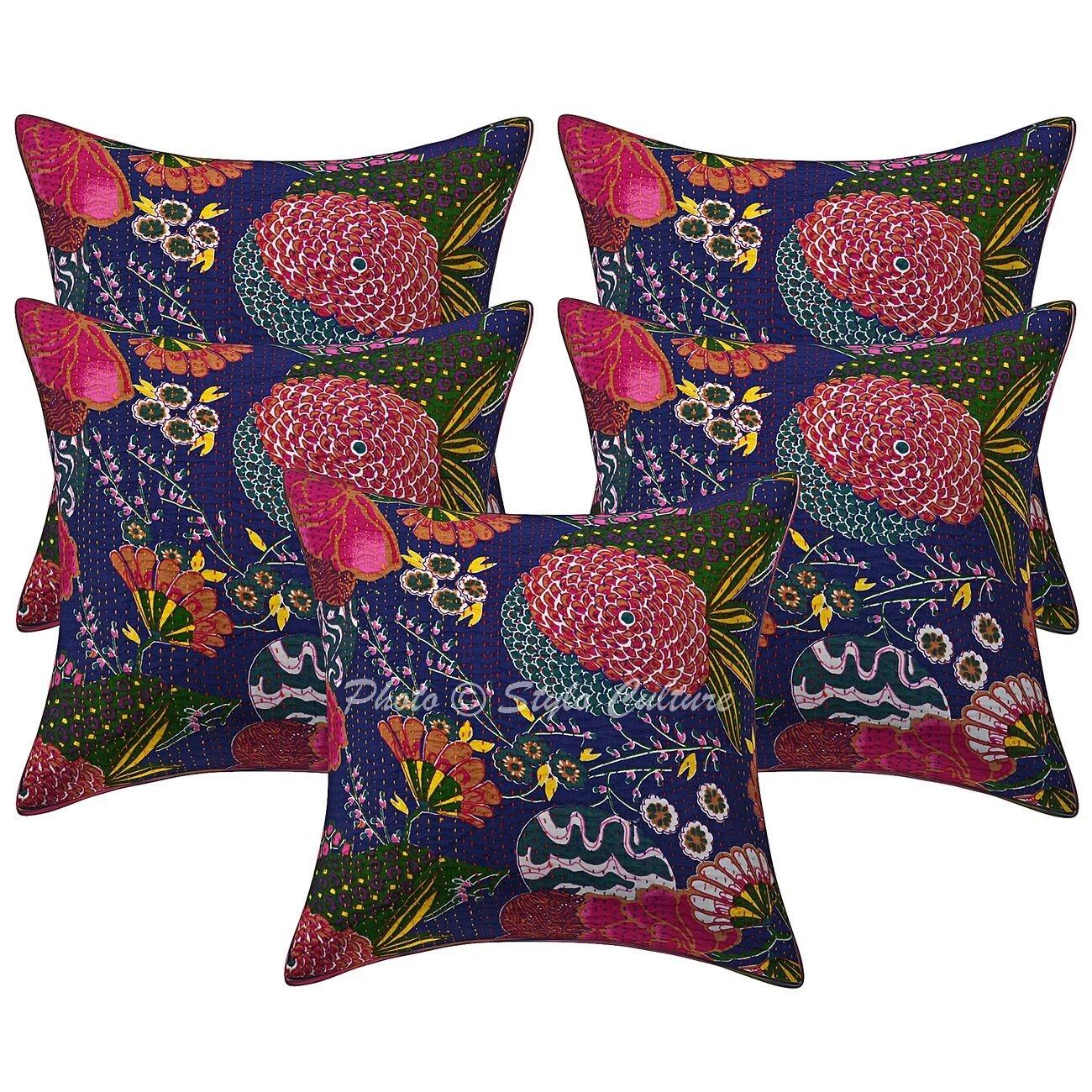 Kantha Handwoven Pillow Cases Floor Indian Home Sofa Art Car Boho Cushion Cover