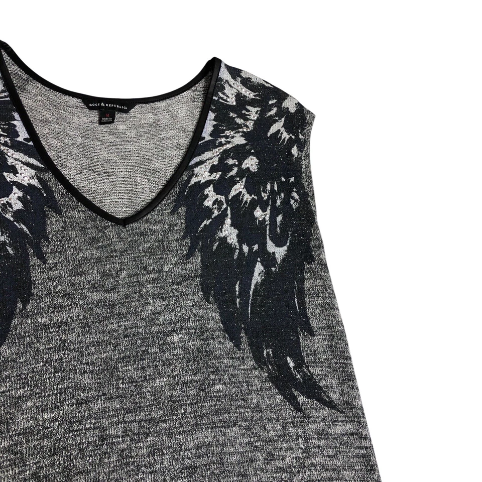 Camiseta sin mangas Y2K Rock & Republic para mujer M gris tejido estrás alas grunge centro comercial gótico Foto 3 de 4