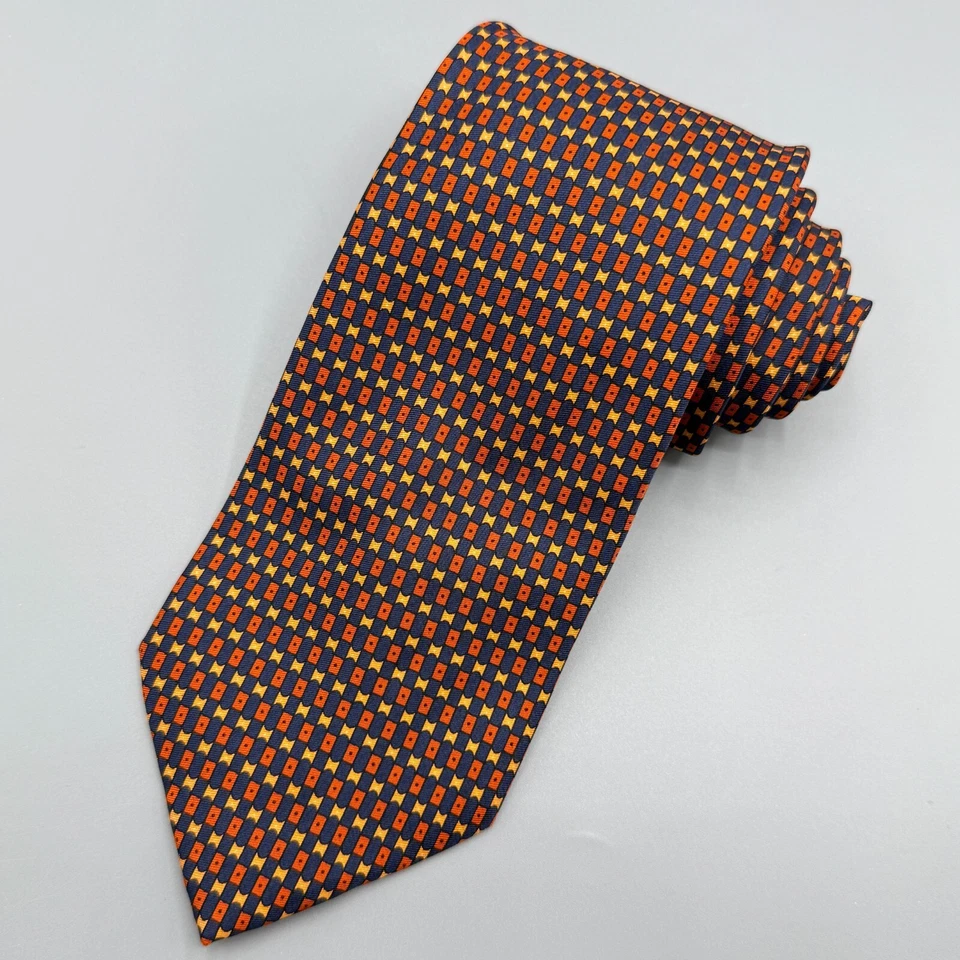 Corbata Battistoni Para Hombres Naranja Azul Arte Geométrico Seda Corbata de Lujo Hecha en Italia Foto 2 de 4