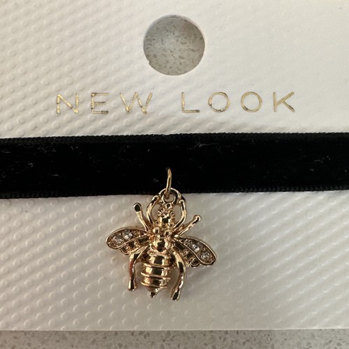 CUTE BEE CHOKER NECKLACE BLACK VELVET BAND WITH GOLD BEE CHARM ADJUSTABLE LENGTH - 第 1/9 張圖片