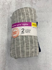 Size 6 - 18 M Wonder Nation Toddler Girls Ribbed Tights, 2-Pack Light Grey/Blue