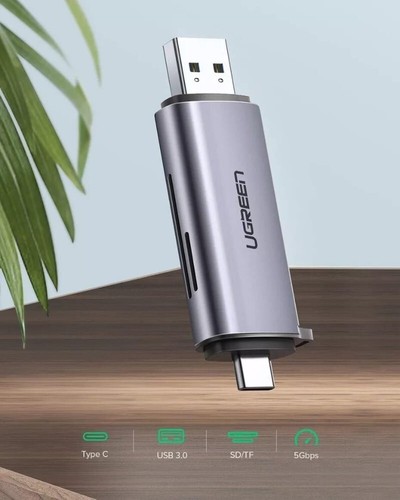 Ugreen 2-in-1 USB-C + USB 3.0 TF/SD Card Reader OTG Memory Card Adapter 50706 - Picture 3 of 23