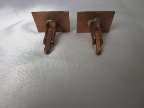 Enamel On Copper Vintage Cufflinks 1" x .75" Mid Century Modern - Picture 3 of 4