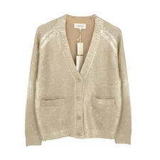 THE GREAT. The Varsity Cardigan Gold Shimmer 0|XS