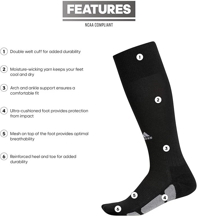 CALCETINES JUVENILES ADIDAS BÉISBOL/SOFTBOL SOBRE LA PANTORRILLA Negros X-Pequeños Foto 2 de 4