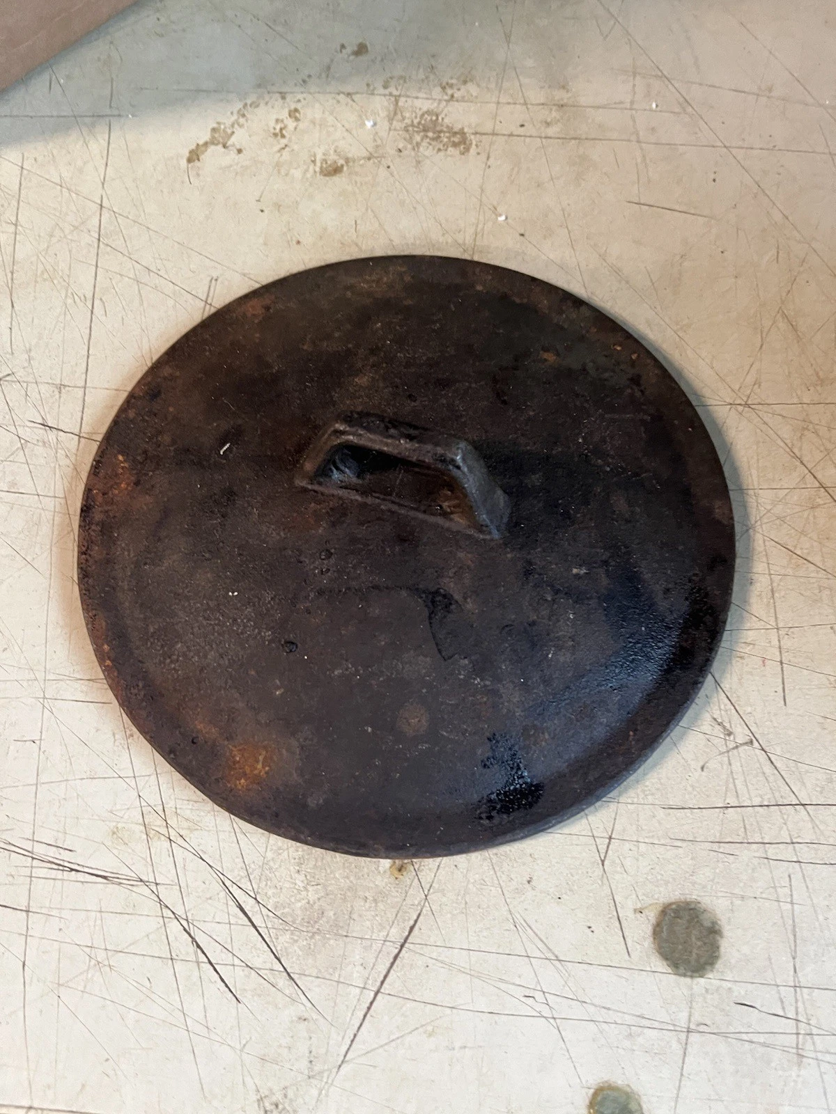 Antique Primitive Approx 7” Cast Iron Lid Small Size. For Skillet Or Sauce Pan
