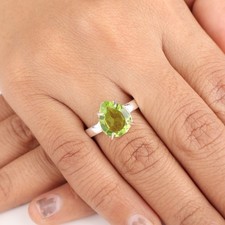 Green Peridot Gemstone 925 Sterling Silver Jewelry Handcrafted Ring Gift For Her