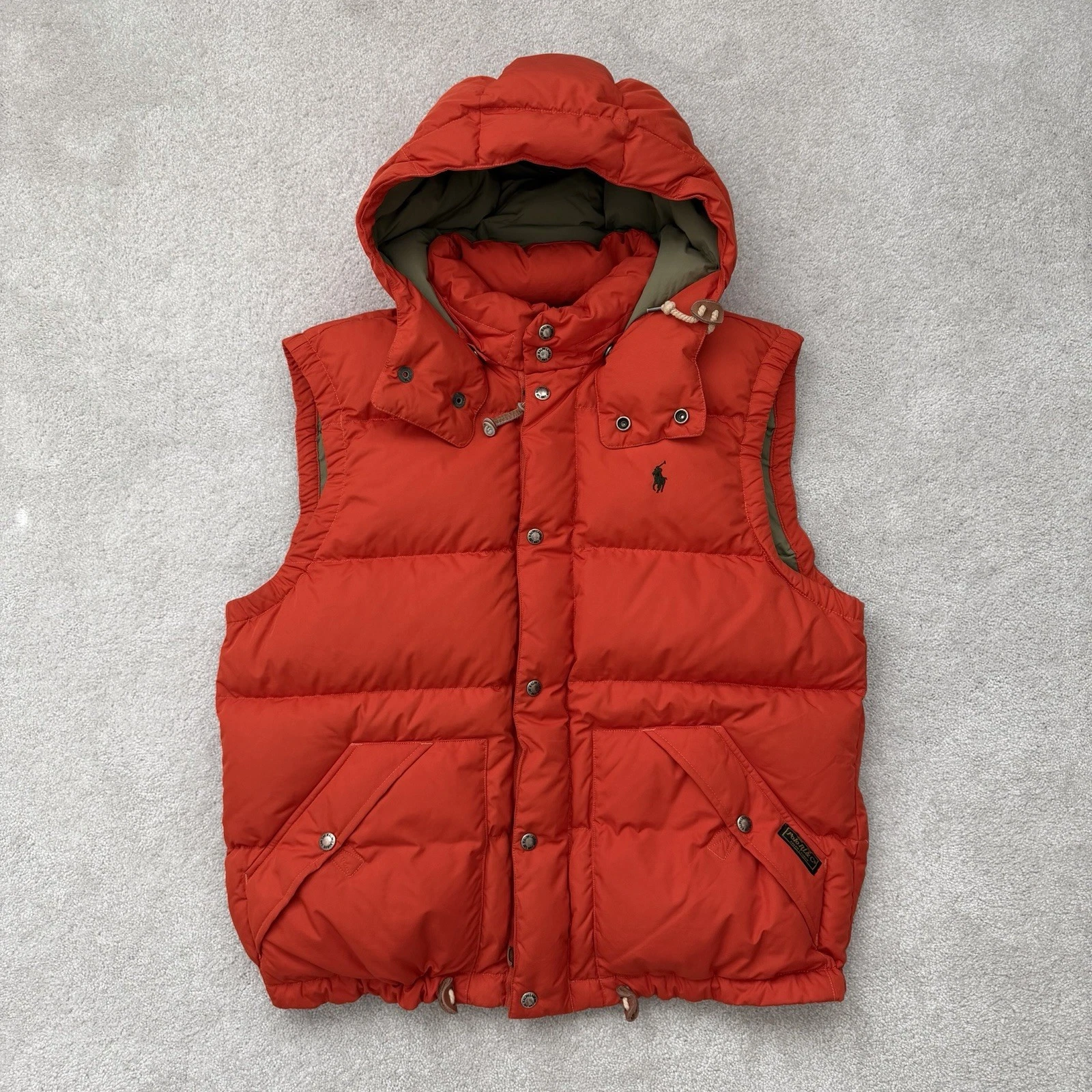 Polo Ralph Lauren Down Vest Men’s Puffer Outdoors Large Orange Hooded