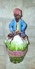 Majolica Pottery Tobacco Jar - Rare Find. Boy with Pipe on Melon