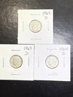 (3 Coins) 1962 1963 1964 D Mints Silver Roosevelt Dimes