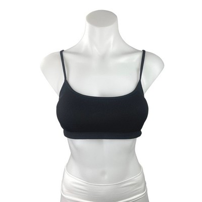 Weekday Ophelia Black Soft Ribbed Knit Spaghetti Strap Scoop Neck Bra Size L
