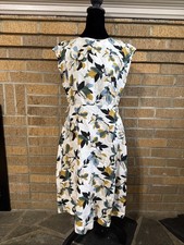 Ann Taylor Floral Cap Sleeves Casual Linen Blend Dress Size 2P European Summer