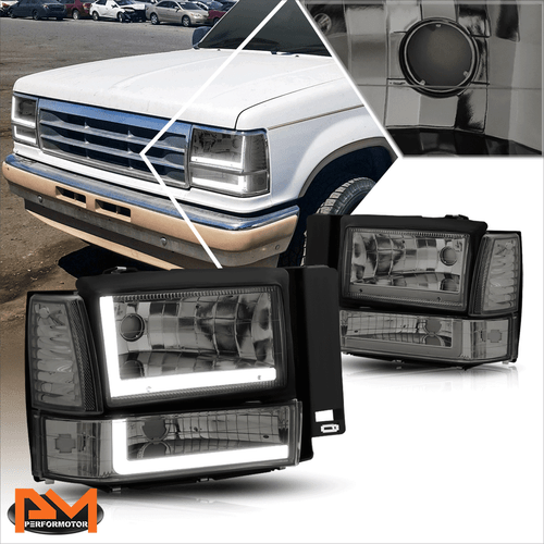 For 91-94 Ford Explorer L-Shape LED DRL Headlight+Bumper Lamp Clear Side Smoked - Picture 1 of 7