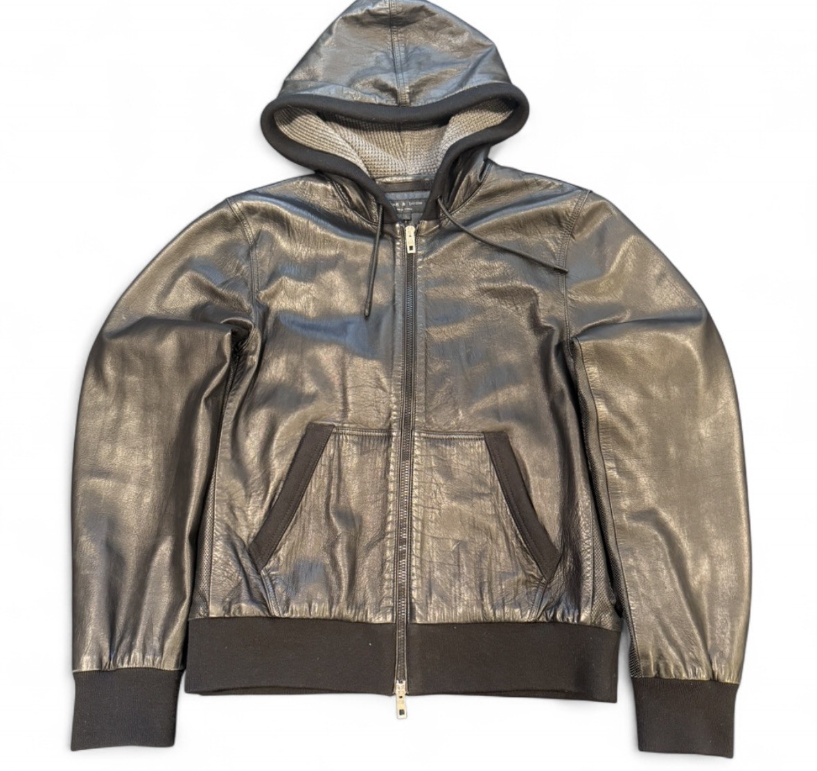 Rag & Bone Men's Hooded Lamb Leather Jacket Size L BLACK