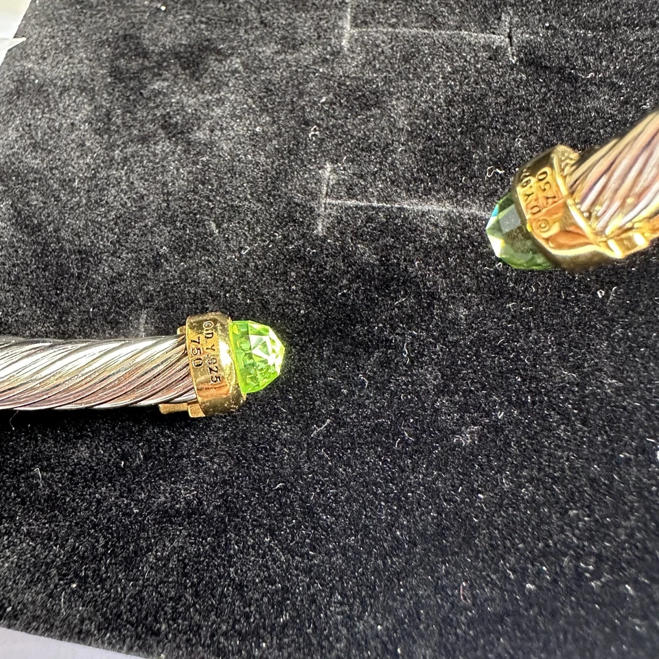 David Yurman Plata de Ley 7mm Cable Brazalete con Piedras Verde Claro Foto 4 de 4