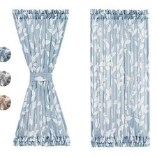 French Door Curtain Panels 40" Blue White Leaf Design Glass Door Curtain Not