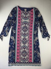 CHICO'S Women's Size 8 Dress 3/4 Sleeve Geometric Paisley Stretch BOHO Lined