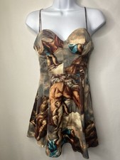 Urban Outfitters Womens Dress Size Small Satin Ren Fest Skater Art Angels Whimsy