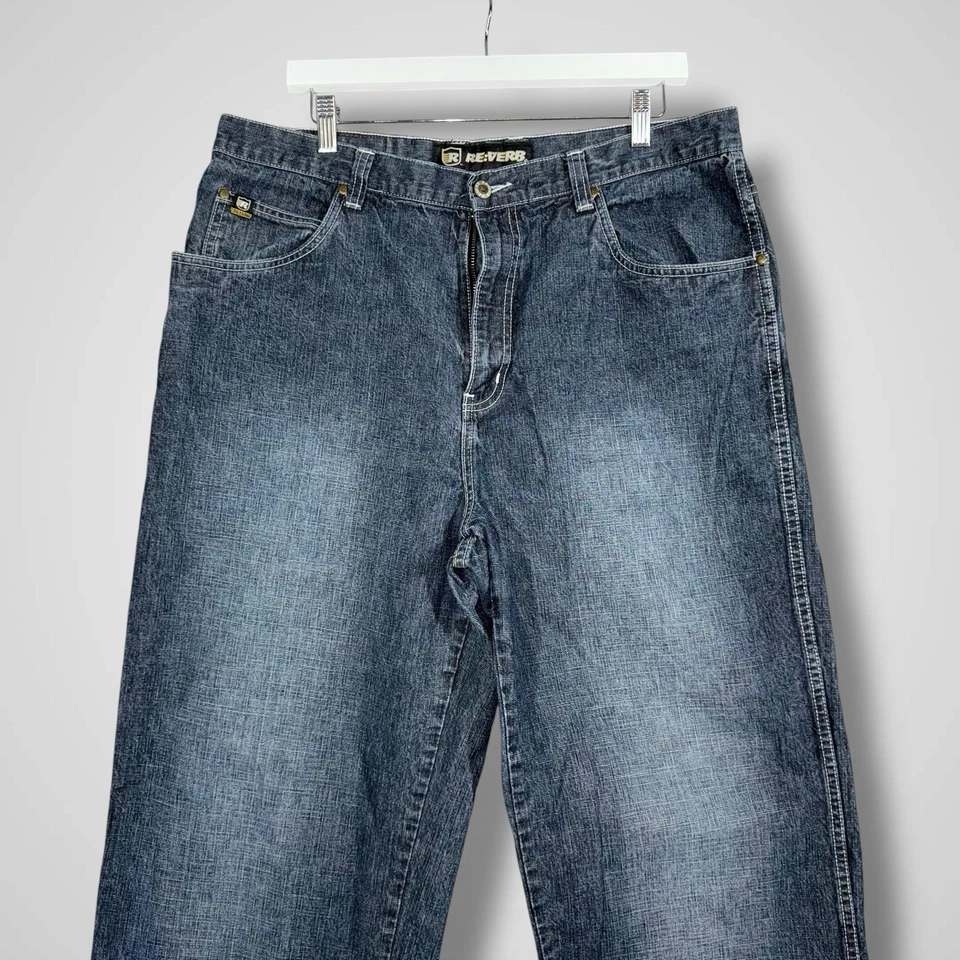 Pantalones de mezclilla sueltos holgados lavados oscuros Reverb vintage para hombre talla 36x32 estilo JNCO Foto 3 de 4