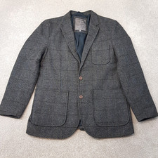 Jasper Conran Men Jacket 42 Grey Blue Check Wool Blend Utility Blazer Sport Coat