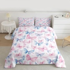 Girls Butterfly Comforter Set Size Bedding Set for Kids Teens Twin Pink Blue