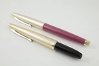 Pair of Vintage Platinum Fountain Pens 14K Gold Nib Black/Gold & Pink/Gold