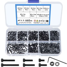 wugongshan 660 Pcs M2 Screws Nuts and Washers Assortment Kit, Hex M2, black 