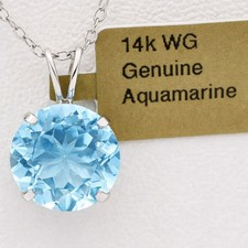 GENUINE 4.10 Cts AQUAMARINE PENDANT 14k WHITE GOLD - Free Appraisal Service -NWT