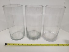 3 Clear Glass Cylinder Flower Vase or Hurricane Candle Holder Centerpieces 7-7/8