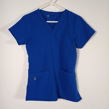 WonderWink Four-Stretch Scrub Top Women's XS Royal Blue V-Neck Medical Uniform