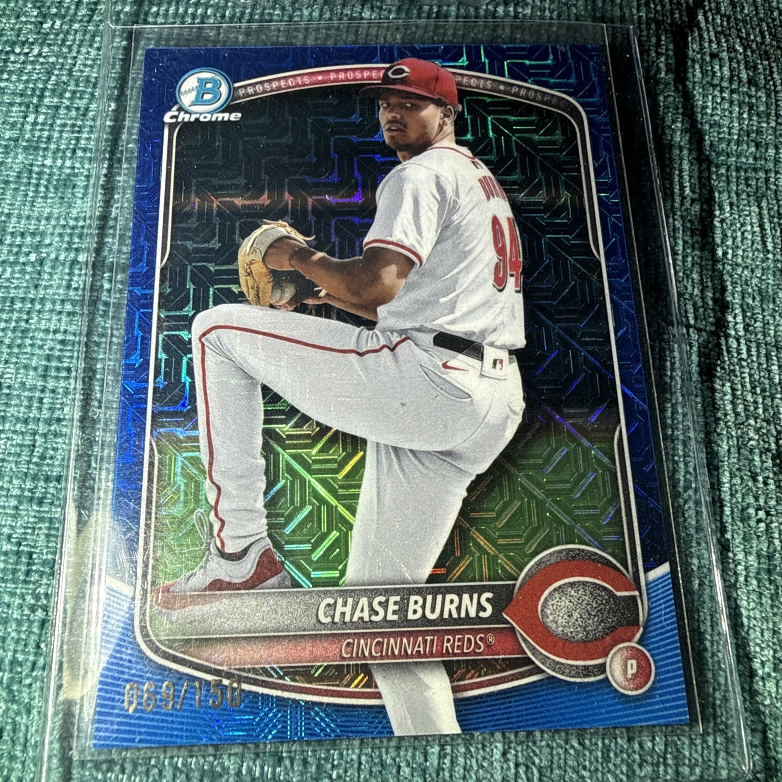 2025 Bowman Chase Burns Chrome Blue Mojo Short Print Refractor /150 - Cincinnati