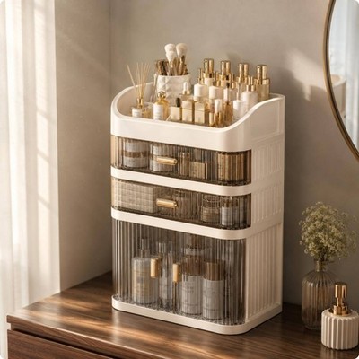 Dustproof Vanity Organizer Multi-Tier Cosmetic Organizer Box Clear Design