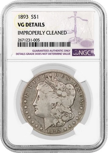 1893 $1 Morgan Silver Dollar NGC VG Details Improperly Cleaned Key Date Coin