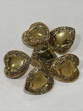 Vintage Set Of 6 Gold Plastic Buttons 1” Heart Realistic