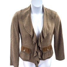 CAbi Brown Ruffle Front Knit Jacket Blazer Casual Layer Size Small