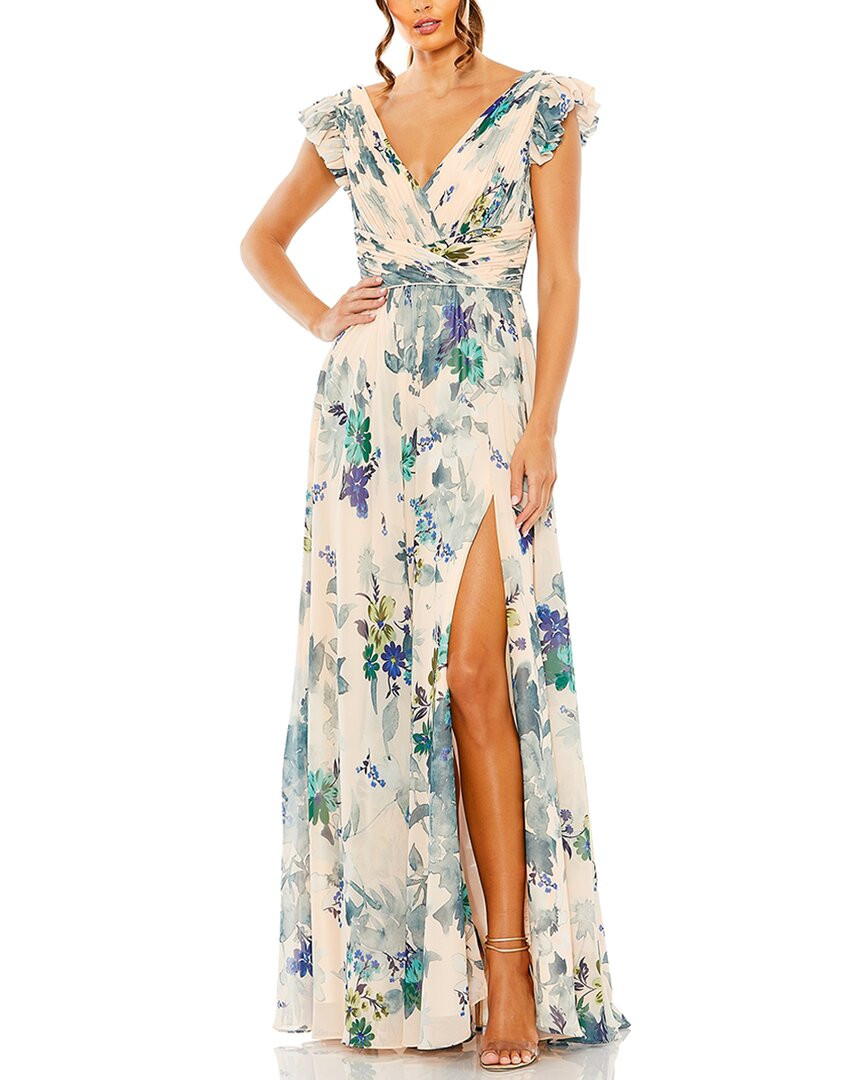Шифоновое платье Mac Duggal с развевающимися рукавами Женское розовое 4