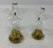 Acrylic Angels w/Halos Glass Like & Holding Candle & Glitter Inside Set of 2