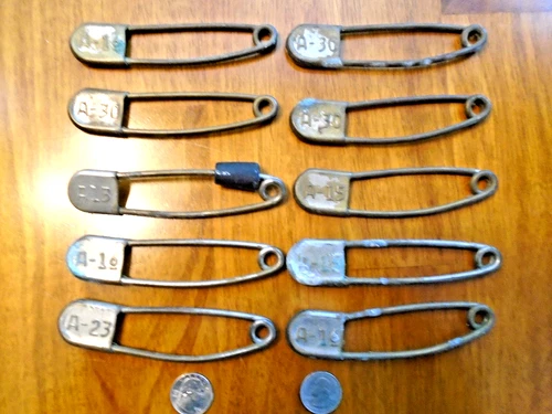 (10) WW2  Military Key Tag Laundry Wash Bag Metal Safety Pin Clip