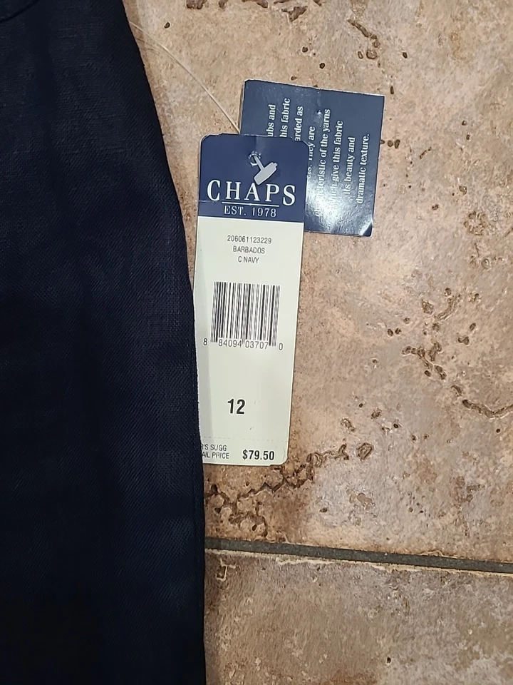 Chaps Womens Navy Blue Linen Lined Pants W/Gold Buckle Career Nautical Sz 12 Exc - Image 3 of 4