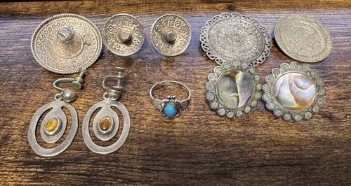 Vtg Sterling Silver Mexico Mixed Jewelry Lot 50.6g Taxco Earrings Ring Brooches