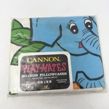 VTG Cannon Cotton Blend Pillowcase 2-Sided Play Mates Animal Set Elephant Tiger