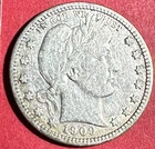 1909 US Barber SILVER Quarter "Philadelphia" Mint! Very Fine Details! Old Coin!