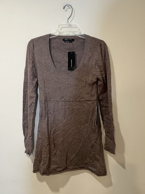 BCBGMAXAZRIA Women's Cocoa Ribbed Knit V-Neck Long Sleeve Top Size M