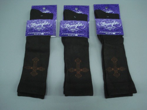 NWT Women's Wrangler Flat Knit Knee High Cross Socks 3 Pair Shoe 6-9 Brown #969A - Picture 1 of 3